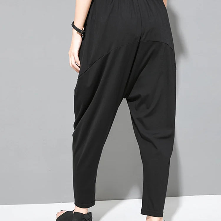 [EAM] High Elastic Waist Black Pockets Thin Harem Pants New Loose Fit Trousers Women Fashion Tide Spring Summer 1DF4728
