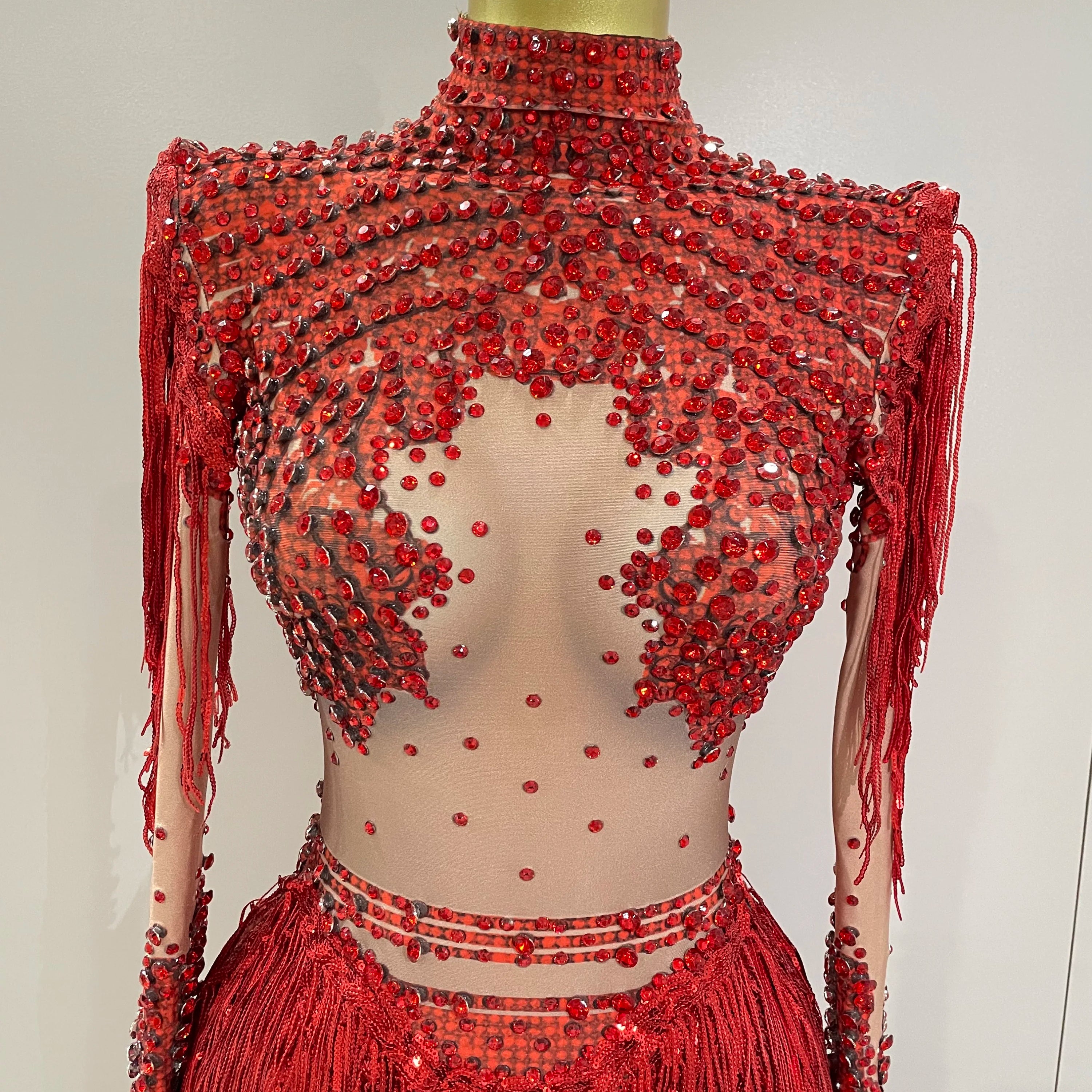 Sparkly Rhinestone Sequin Tassel Stretch Bodysuits 2025 New Arrival Women Birthday Party Nightclub Dj Stage Performance Costume