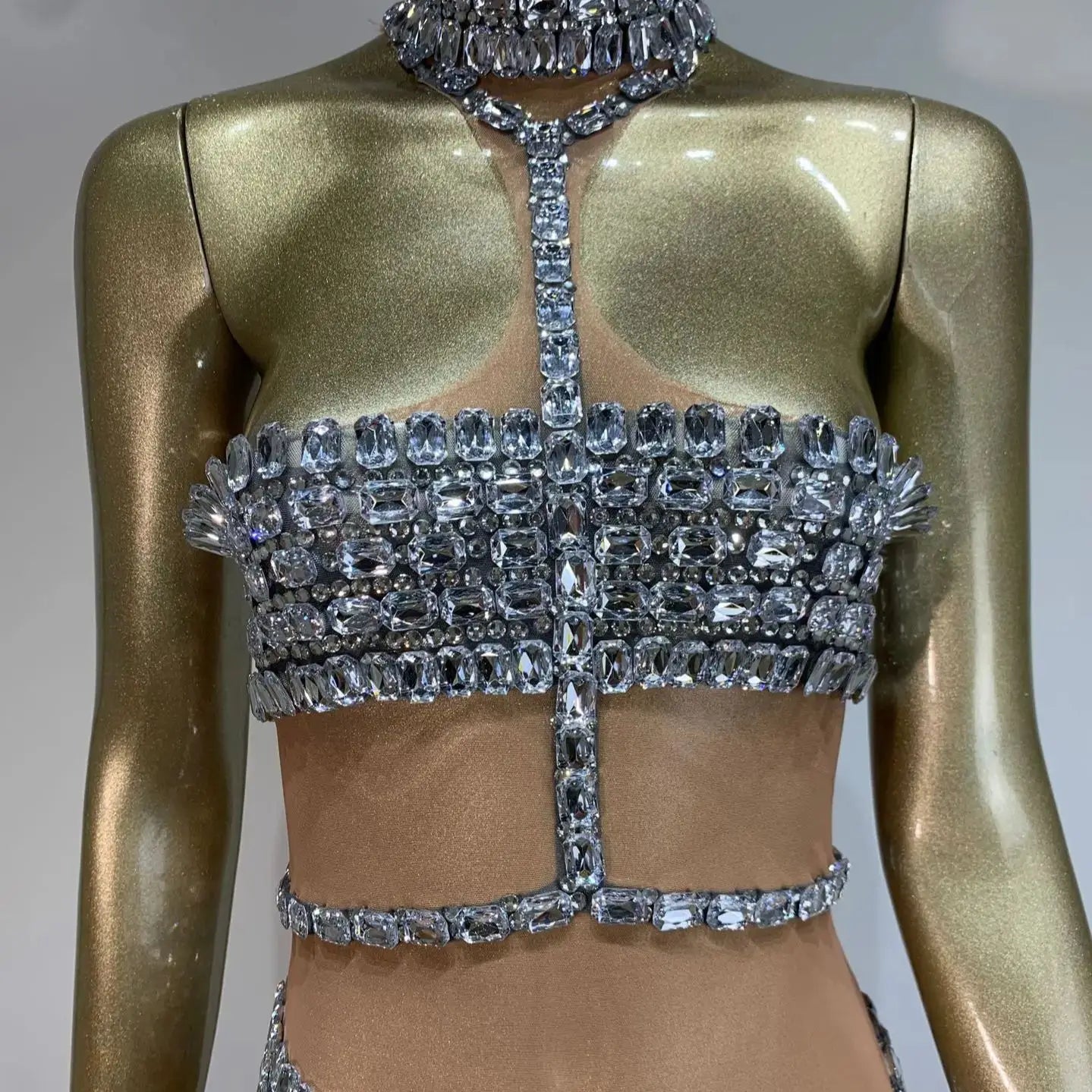 Celebridades femininas sensuais com decote em U, cristais e diamantes, minivestido de malha, fantasia para festa de aniversário, bar, boate, palco, roupa para apresentação