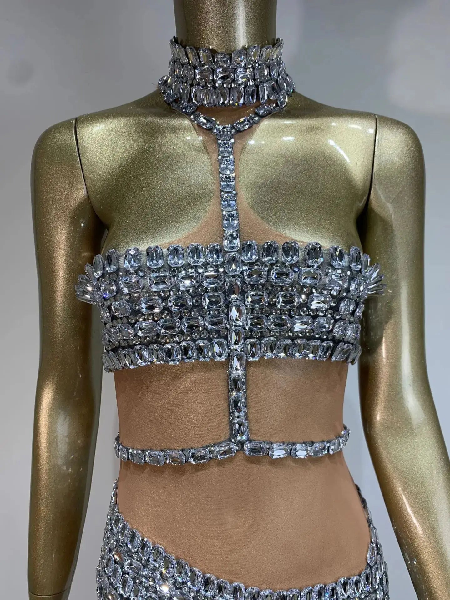 Celebridades femininas sensuais com decote em U, cristais e diamantes, minivestido de malha, fantasia para festa de aniversário, bar, boate, palco, roupa para apresentação