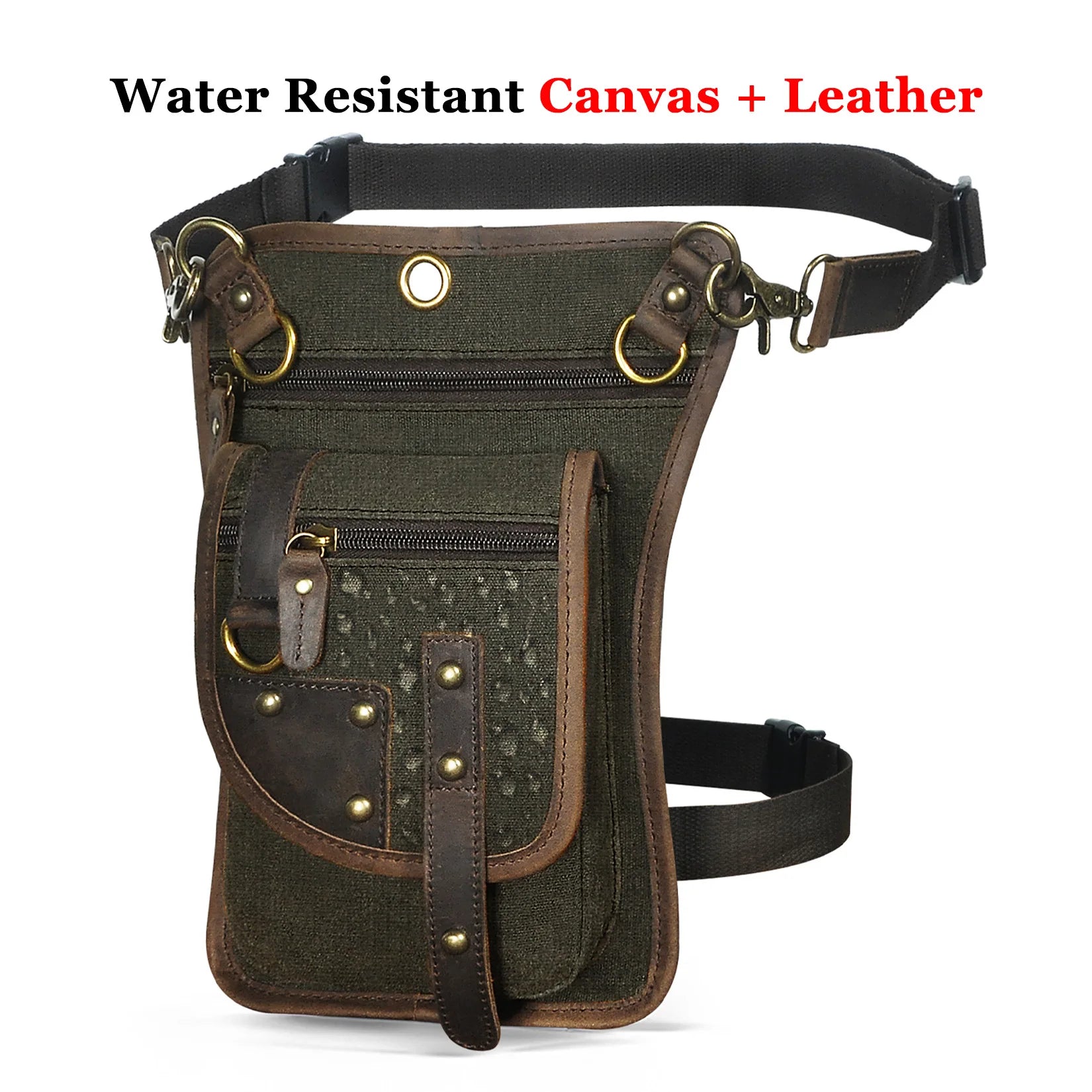 Original Leather Multifunction Men Travel Shoulder Crossbody Messenger Bag Hook Belt Waist Pack Drop Leg Phone Case Bag canvas-army green