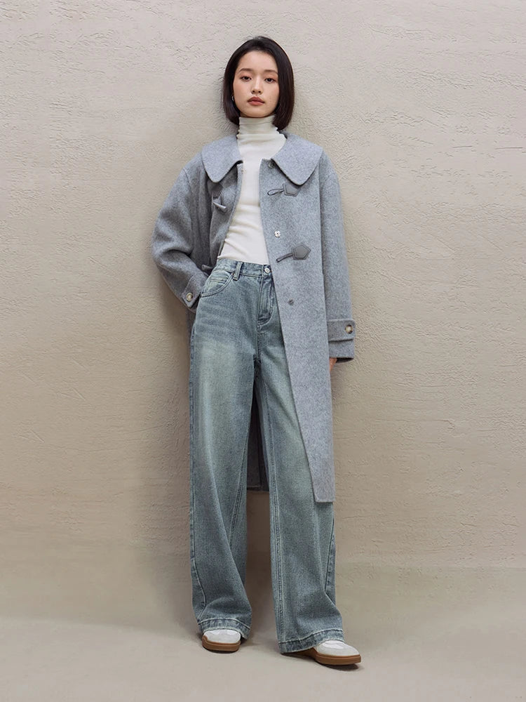 Casual High Waist Retro Straight Wide Leg Pants for Women Style Washed Jeans Loose Floor Mopping Jeans Female
