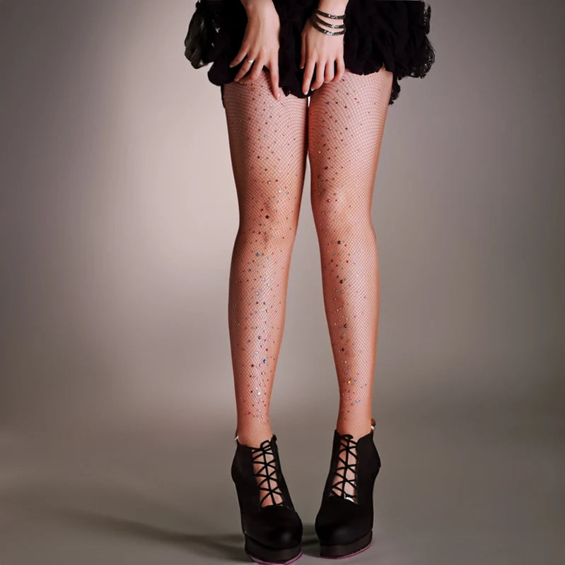 Sexy Women Rhinestones Pantyhose Shiny Diamond Summer Fishnet Tights Transparent Stockings Bling Medias De Mujer Fashion Party Coffee One Size