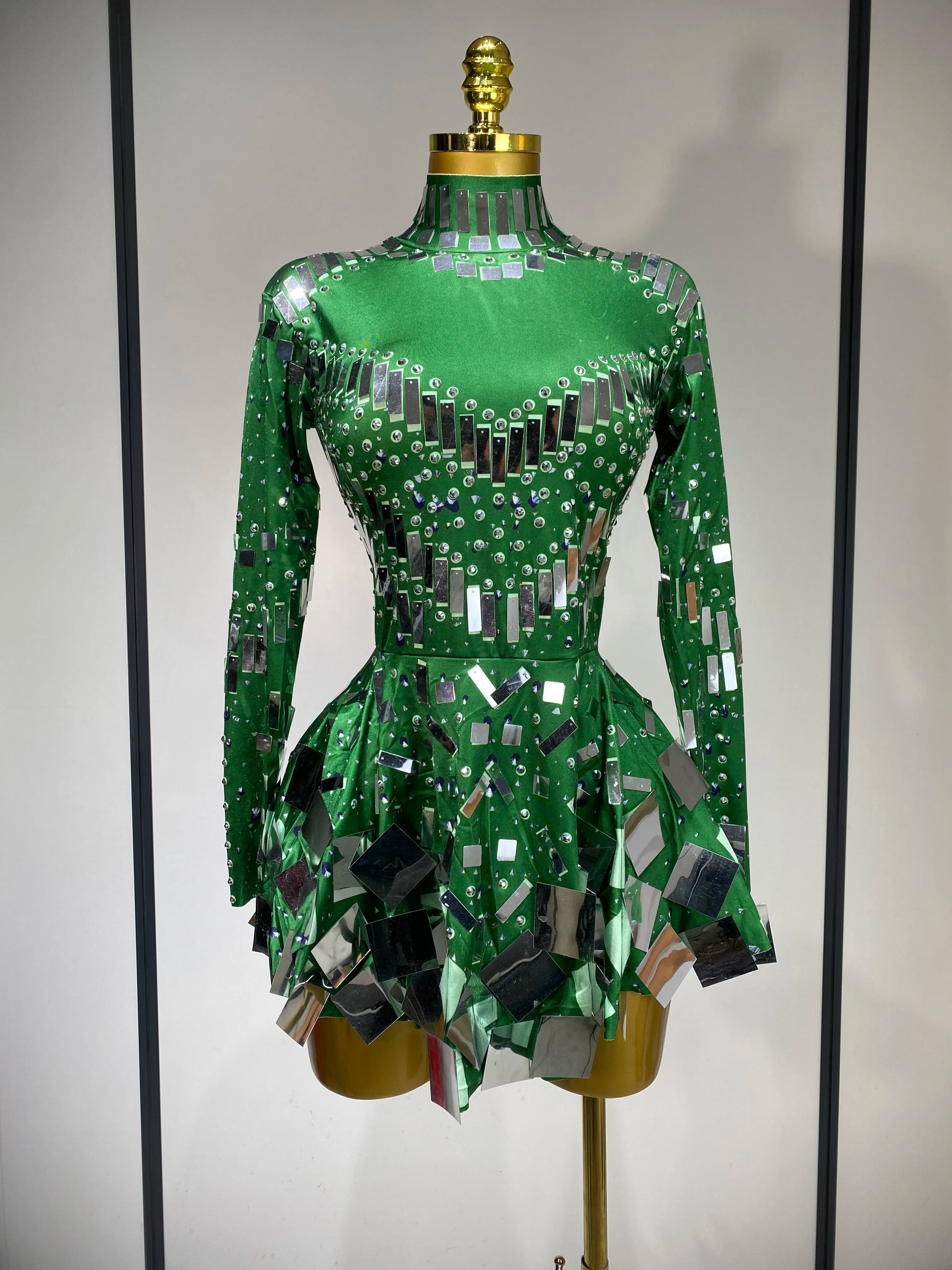 Women 2025 Sexy Elastic A-Line Dress Birthday Performance Costume Sparkly Sequin Nightclub Evening Party Hotwife Stage Outfit