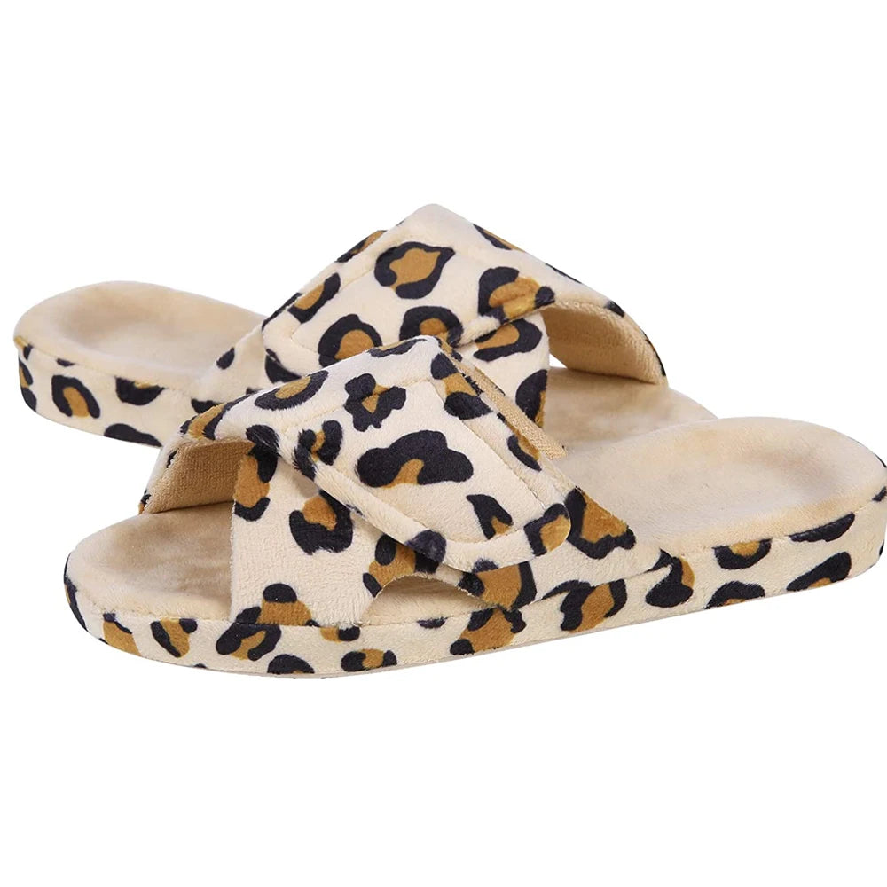 Indoor Warm Plush Slippers For Women Classic Fashion Open Toe House Slippers Women Fuzzy Bedroom Soft Cozy Slippers Leopard Print