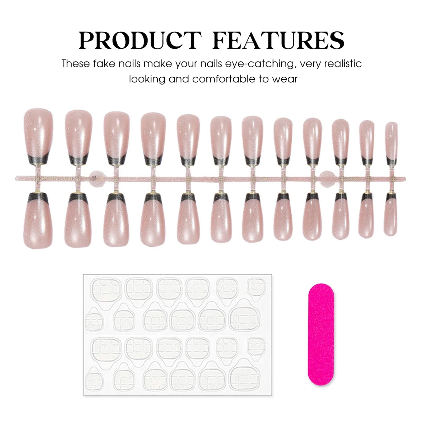 Gold/Black French Fake Nails 24Pcs Glossy Cat's Eyes Press On Nails Gentle Women Charm Manicure Full Cover False Nails Art