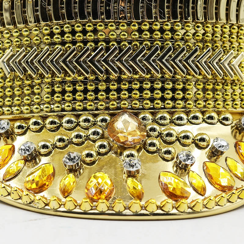 Luxury Women Men Steampunk Military Hat With Gold Queen Sequin Burning Captain Sergeant Hat Rave Festival Bachelorette Part Hat