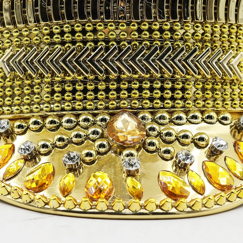 Luxury Women Men Steampunk Military Hat With Gold Queen Sequin Burning Captain Sergeant Hat Rave Festival Bachelorette Part Hat