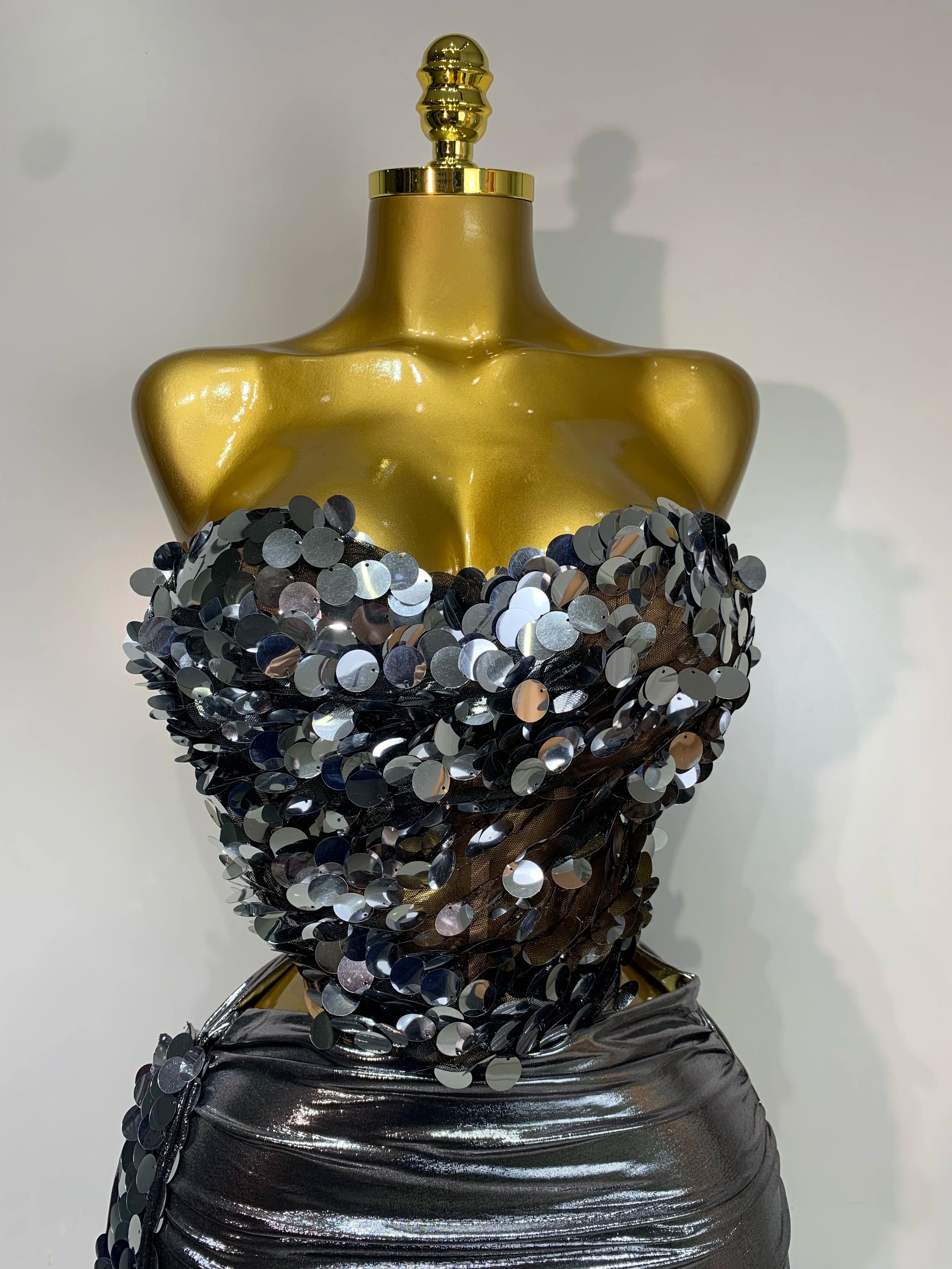 Sparkly Sequin Two Piece Set Sexy Strapless Backless Women's Outfit Evening Party Nightclub Stage Performance Dance Costume