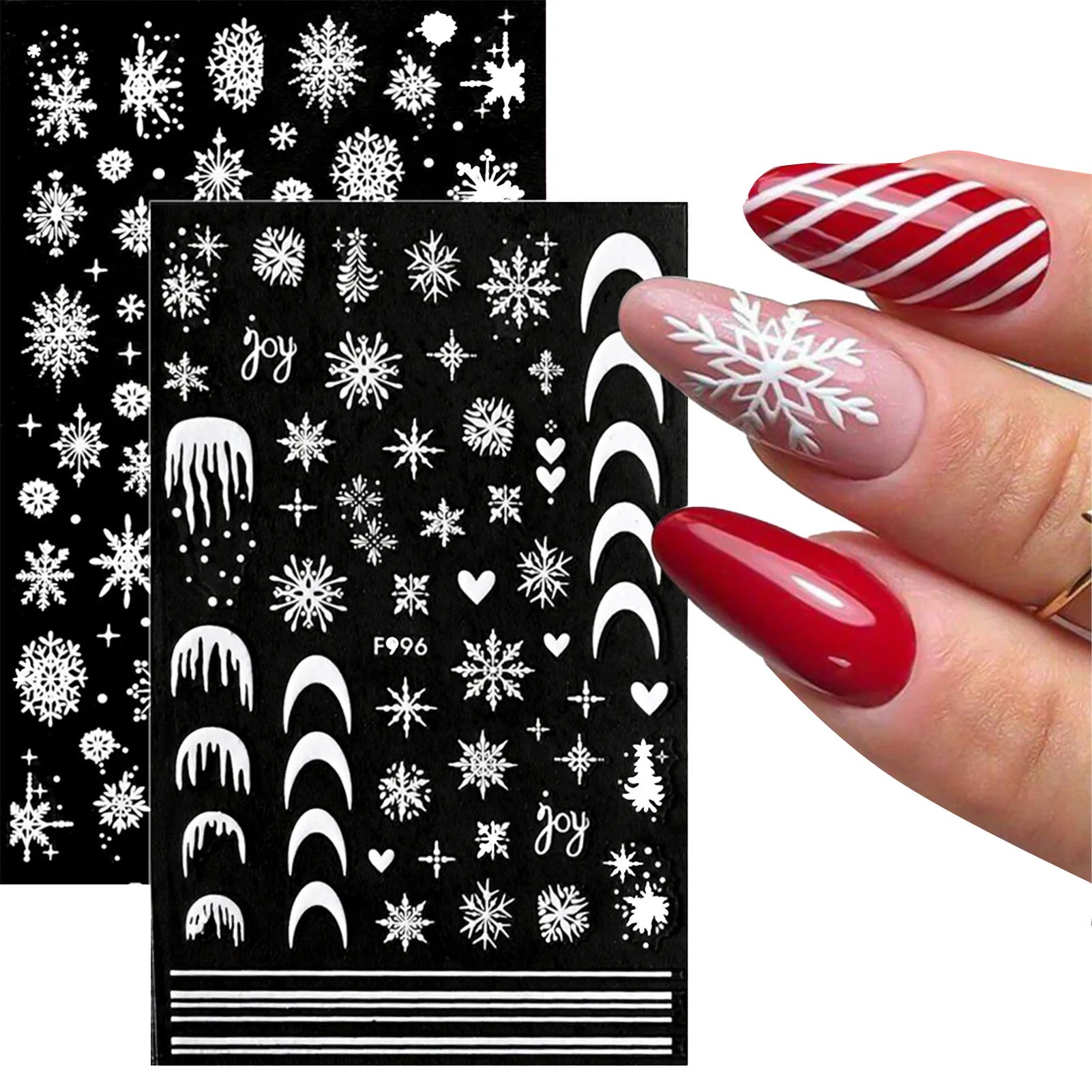 10Pcs Winter White Snowflake/Deer Nails Stickers Christmas Party Self Adhesive Nail Art Decoration DIY Charm Manicure Decals