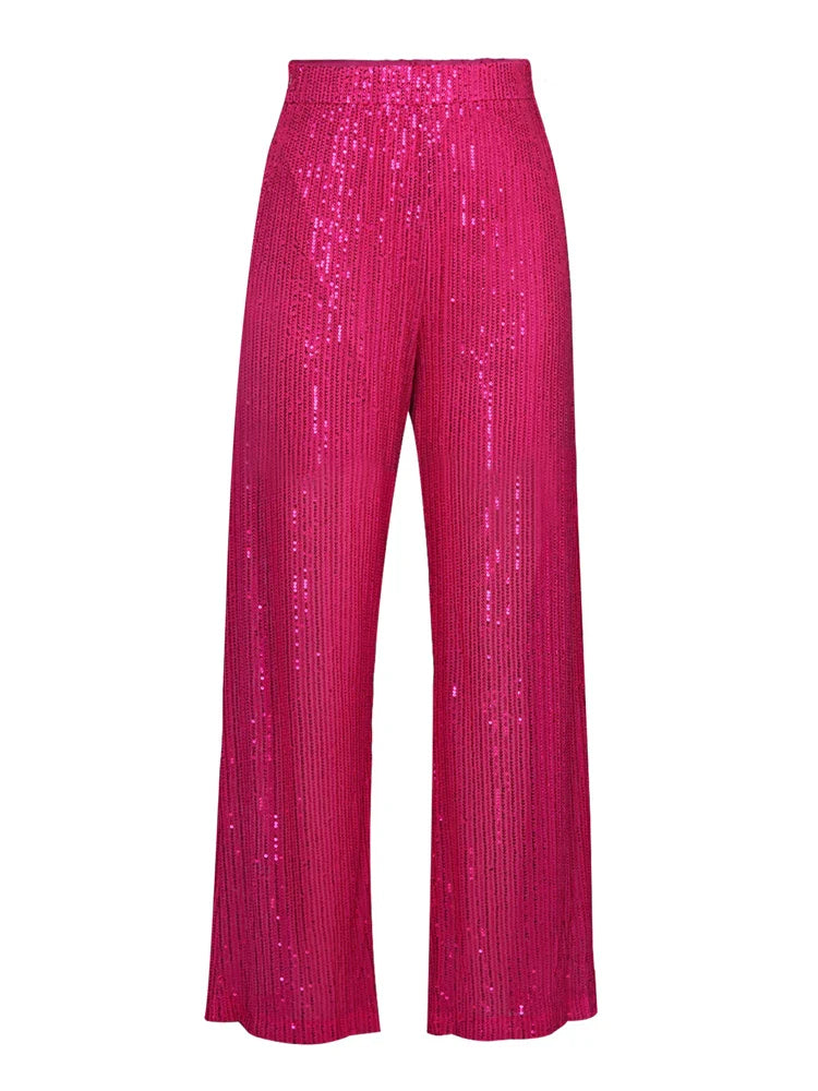 Tossy Sparkly Two-piece Set Party Outfits For Womens Sequin Top Blouse Shirt And Pants Suit Female Luxury Evening Tracksuit New Barbie trousers