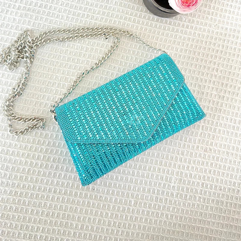 JIOMAY Rhinestone Purse Hand Bags For Women 2024 New Designer Luxury Bag Fashion Trends Chain Silver Purse Party Bags SKY BLUE CHINA