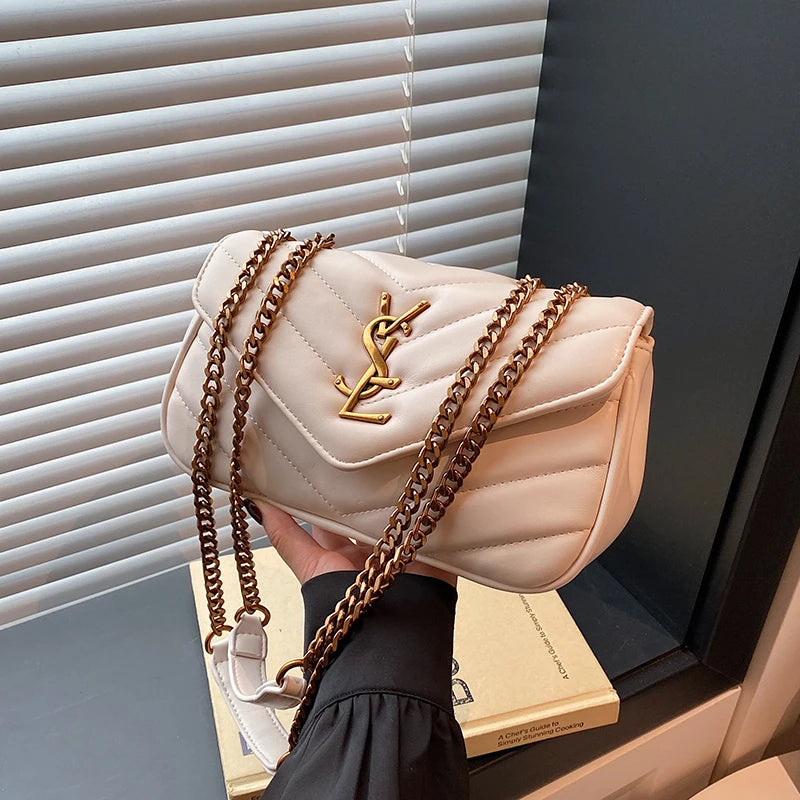 Classic design PU leather chain strap crossbody bag, fashionable women's zipper shoulder bag, casual travel women's bag