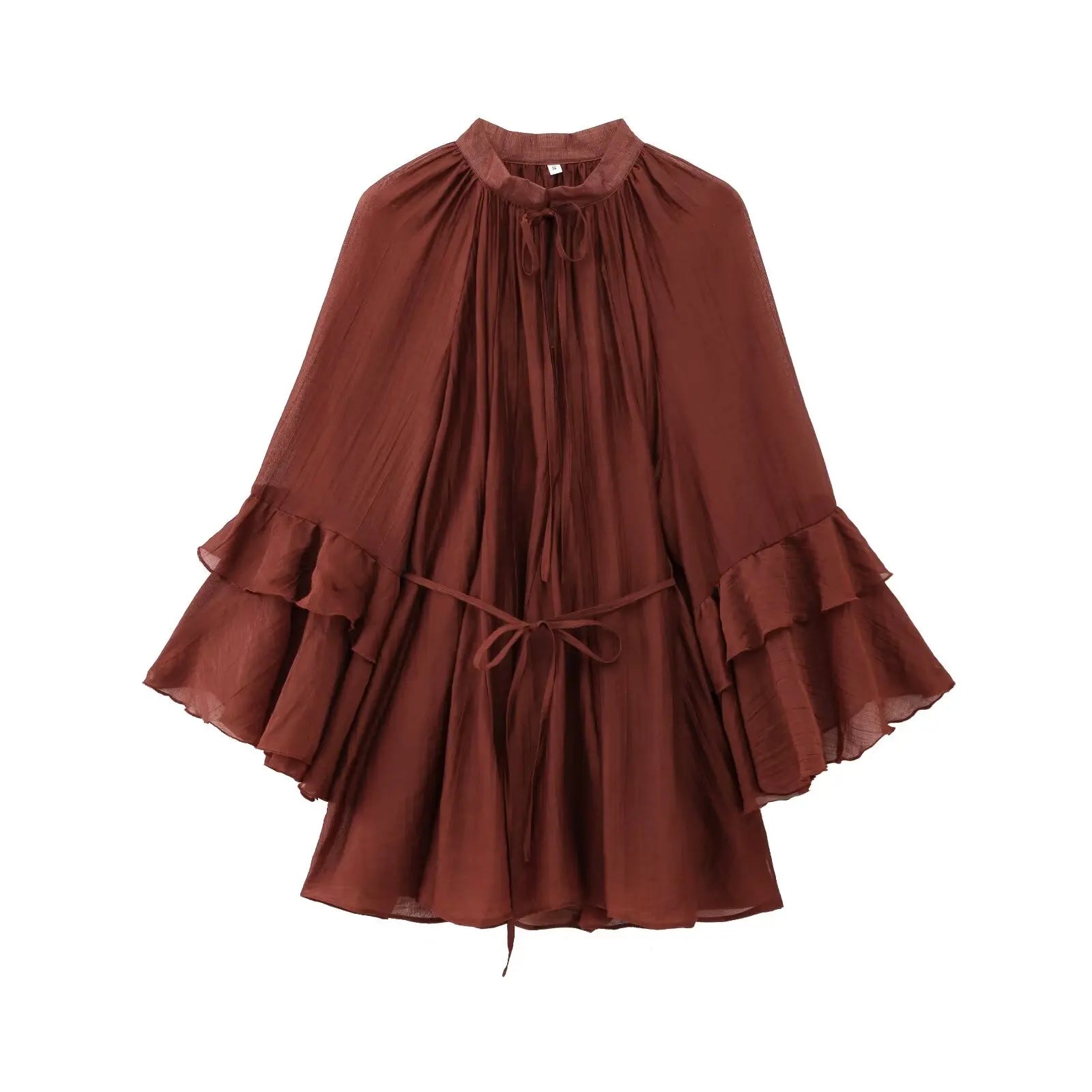 European and American style fashion all-match long-sleeved dress pleated new women's clothing ruffled tie waist dress