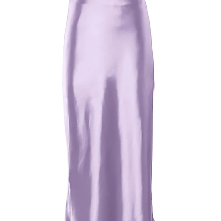 Mnealways18 Solid Purple Satin Silk Skirt Women High Waisted Summer Long Skirt New Elegant Ladies Office Skirts Midi Spring