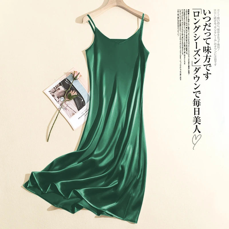 2024 Summer Chic Elegant Dresses For Women Adjustable Strap Satin Long Birthday Party Dresses Maxi Beach Sundress Robe Vestido 41 green