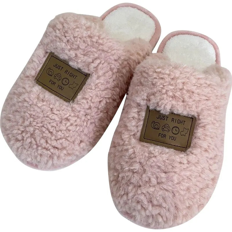 Home Cotton Slippers Couples Shoes Men Fur Cotton Women Winter Indoor Home Comfortable Warm Slides Pink