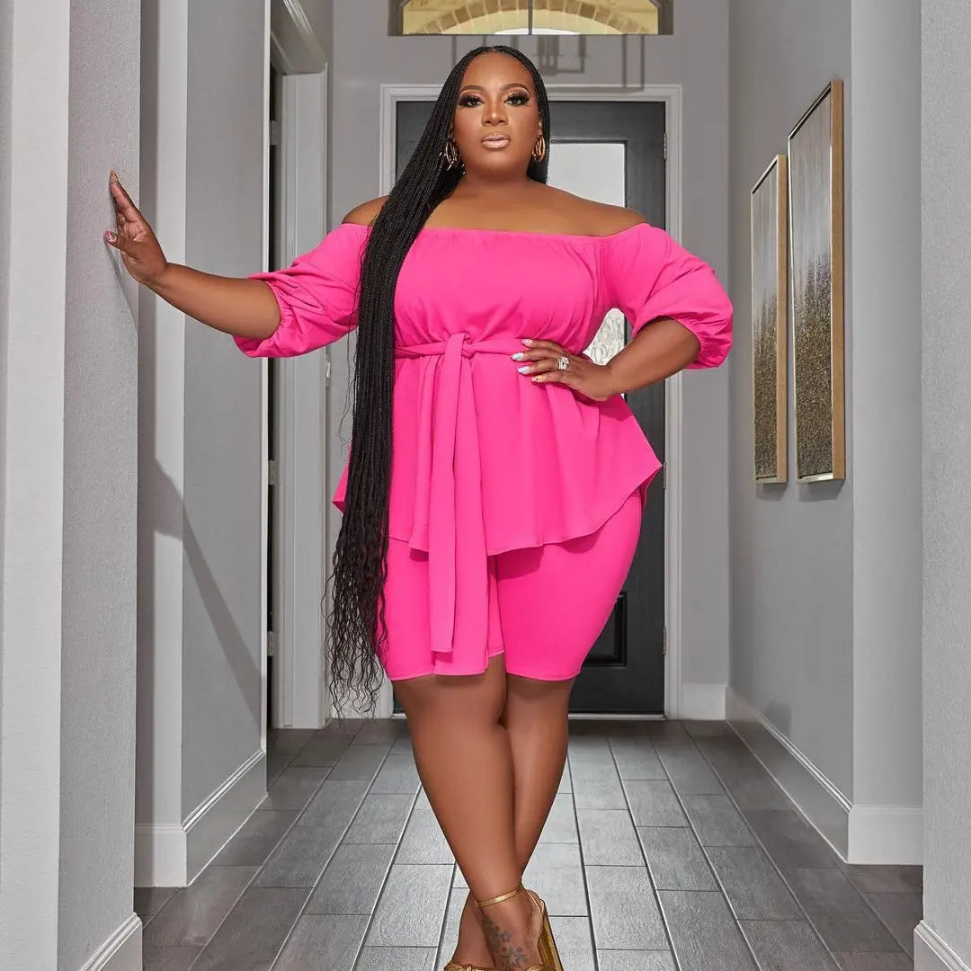 Wmstar Plus Size New In Matching Sets Two Piece Sets Women Loose Top Shorts Tracksuit Casual Summer Wholesale Dropshipping 2023