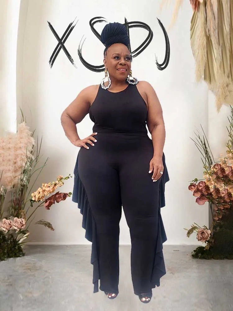 Style Plus Size Women Clothing Summer Two-piece Set Solid Color Tank Top Ruffle Pant Set Lady Trendy Suit Wholesale Dropshipping