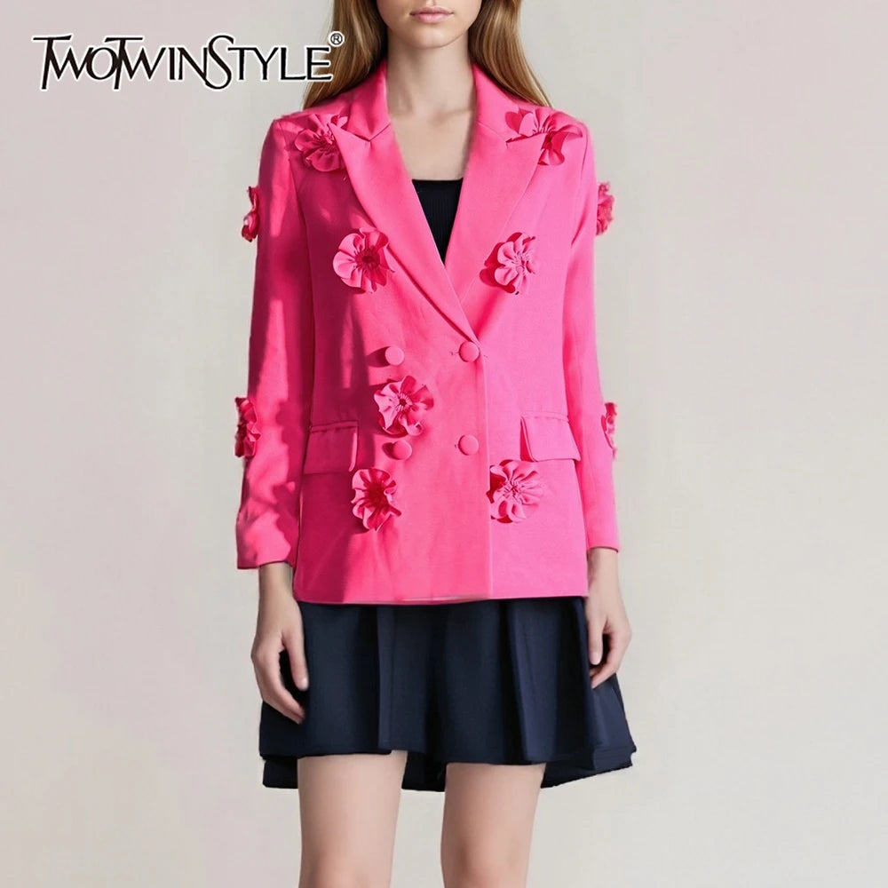 TWOTWINSTYLE Fashion Spliced Appliques Elegant Jackets for Women Lapel Long Sleeves Patchwork Double Breasted Jacket Female New