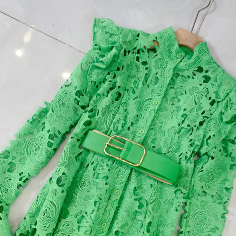 LGRQ Elegant High Quality Lace Embroidery Pattern Design Women's Dresses Evening Belt New Hollow Out Luxury Fashion 19F1371