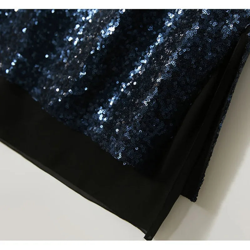 Early Spring New Women's Elastic High Waist Elegant Sequined Spliced Gauze Slim Fit Versatile Split Flattering A-line Skirt