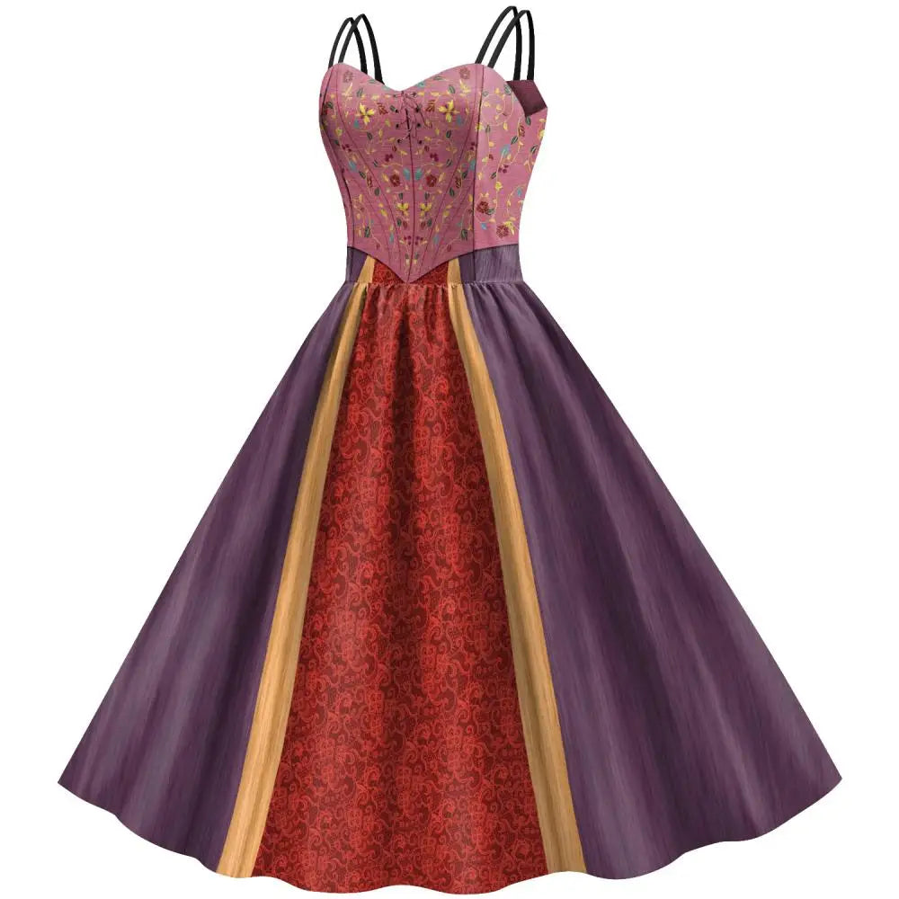 VIP FASHION Hocus Pocus Witch Dress for Women Winifred Sanderson Mary Sarah Sister Cosplay Costume Adult Halloween Classic Dress