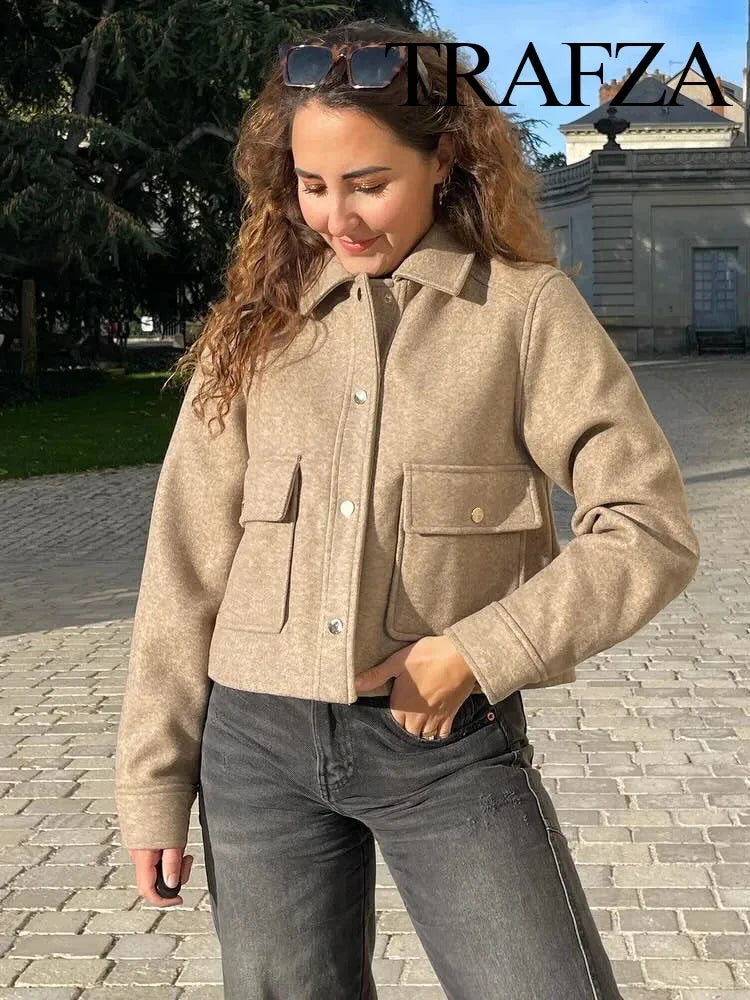 Women Fashion Woolen Coats Winter Trend Cotton White And Khaki Lapel Jackets Woman Warm Streetwear Mujer Casaco Y2k