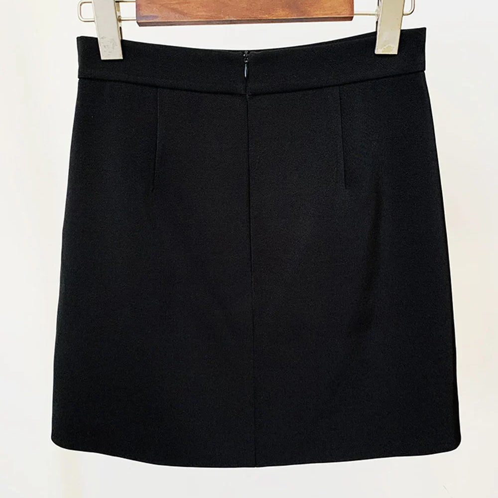 Ailigou 2023 New Autumn Women's High Quality Fashion Sexy Luxury Colorful Diamond Bead Short Top+Dress Black Two Piece Set