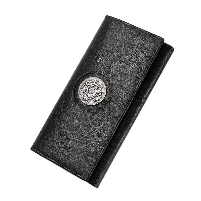 Vintage Long Wallet Genuine Leather New Designer Brand Luxury Cowhide Handbag Card Holder Men Women Purse Wallet Black