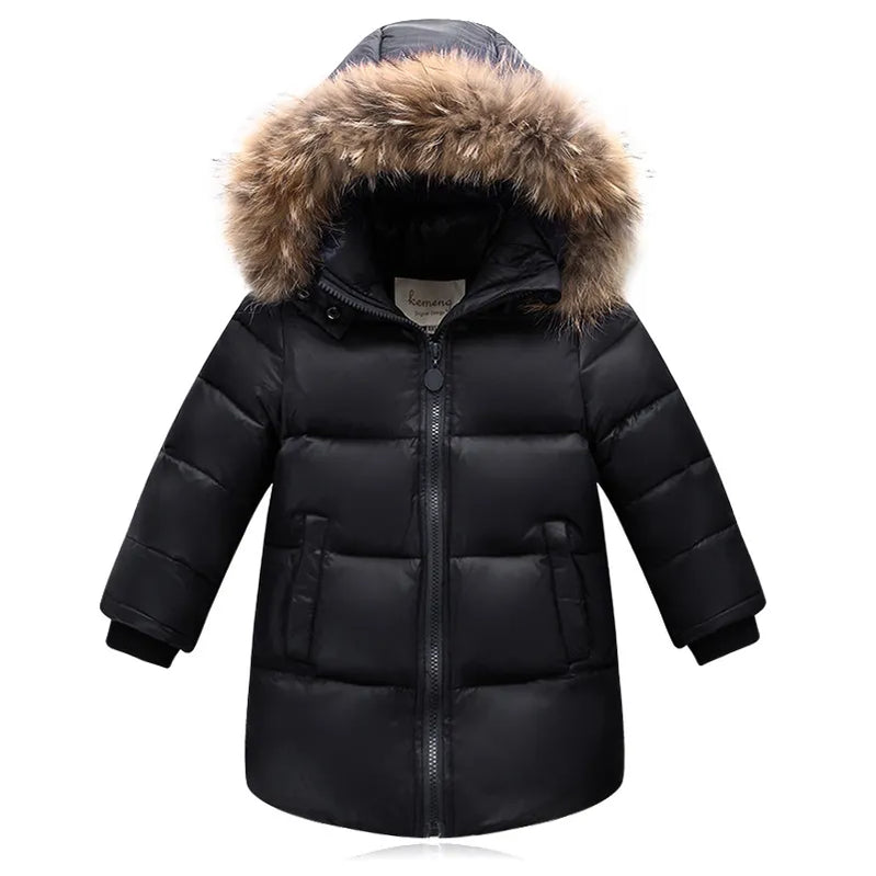 자연 모피 겨울 다운 재킷 소년 코트 소녀 옷 어린이 옷을 두껍게하는 겉옷 파카 아이 80-160cm