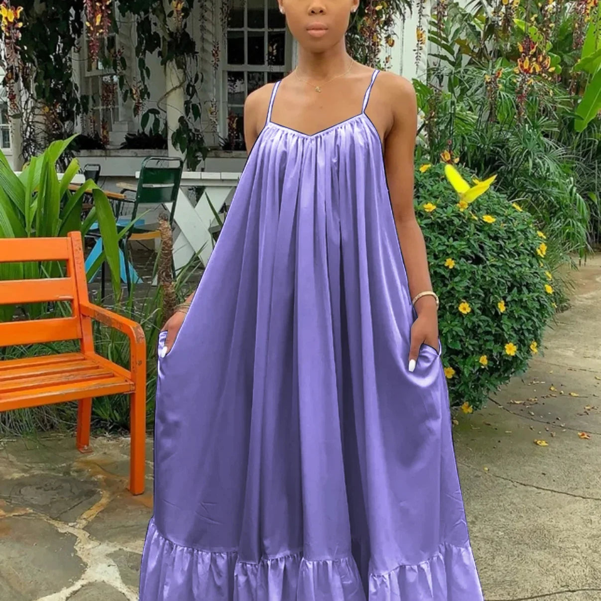 CMYAYA Women Summer Long Maxi Dress Sexy Sleeveless Strap Loose Beach Party Night Club Bandage Female S-5XL Dresses Vestido Light Purple