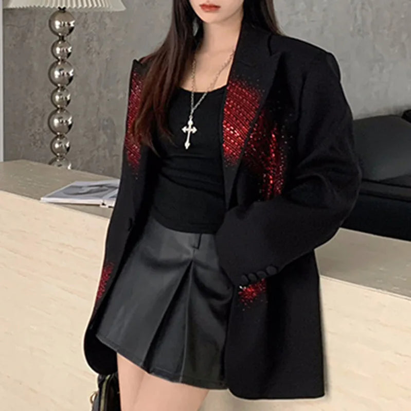 TWOTWINSTYLE Solid Loose Spliced Hot Fix Elegant Jackets for Women Lapel Long Sleeves Patchwork Button Jacket Female Fashion New