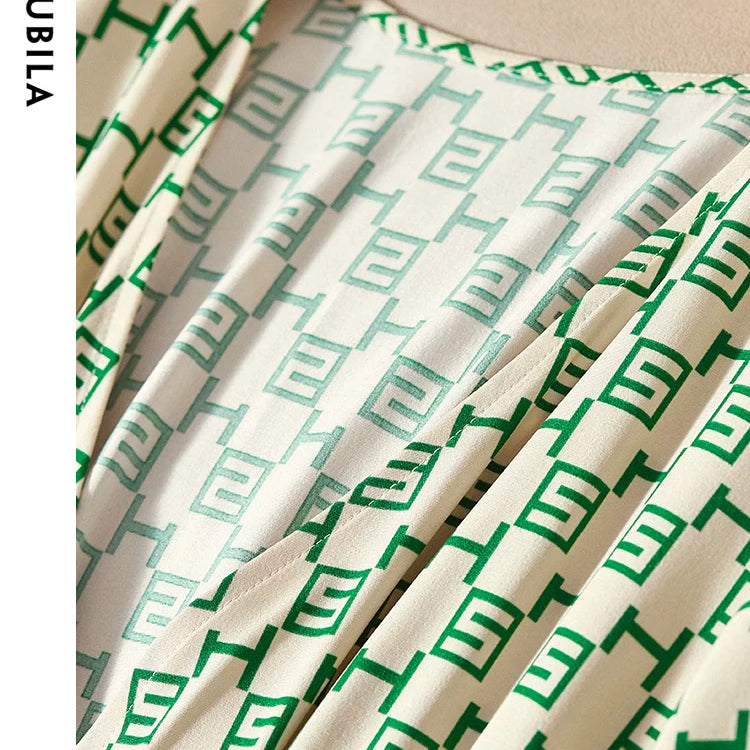 Elegant Print Summer Dress for Women Fashion A Line V-Neck Lace Up Slim Puff Sleeve Ladies Midi Wrap Dresses