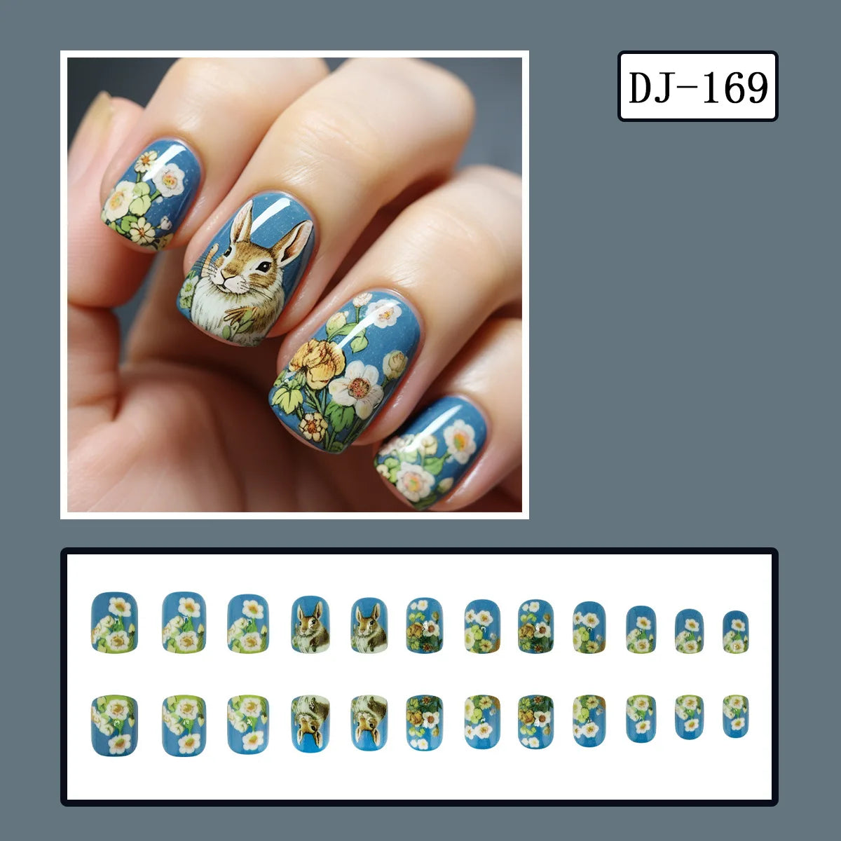 24pcs Easter Cute Rabbit Press On Nails Spring Daisy Flower Design Fake Nail Tips for Girl Women Wearable Short Cute False Nails