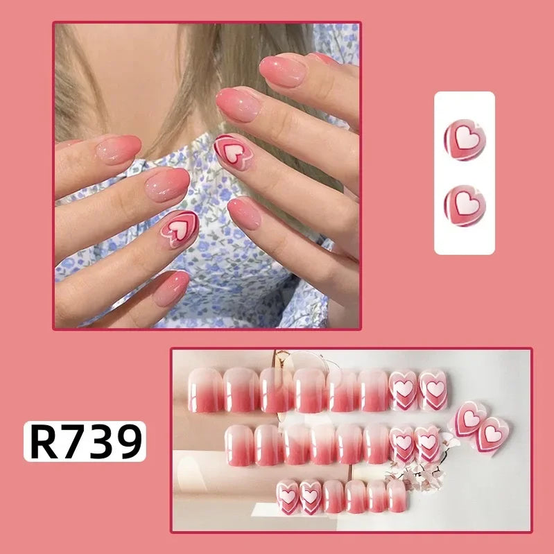 24Pcs/set French Gold Border Nail Elegant&Trendy Wearable Nails for Women Girl New Edition Removable Nail