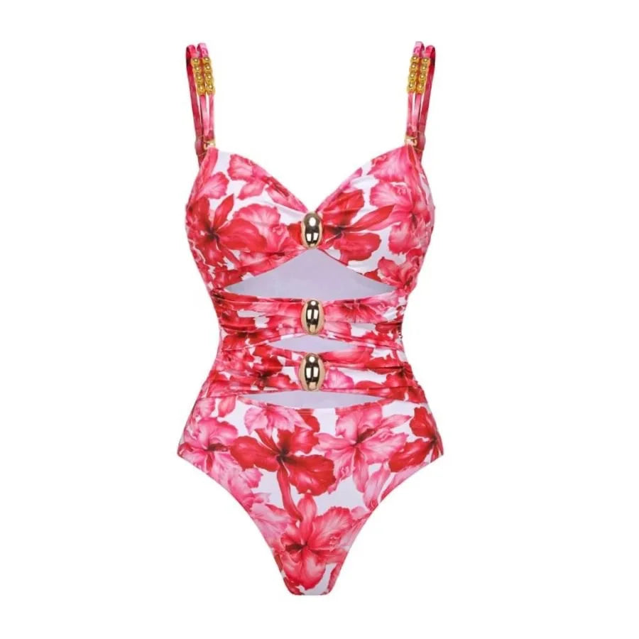 High Quality One Piece Swimsuit Floral Ruffle Printed Push Up Women Bikini Set Swimwear Slimming Bathing Suit Beach Wear