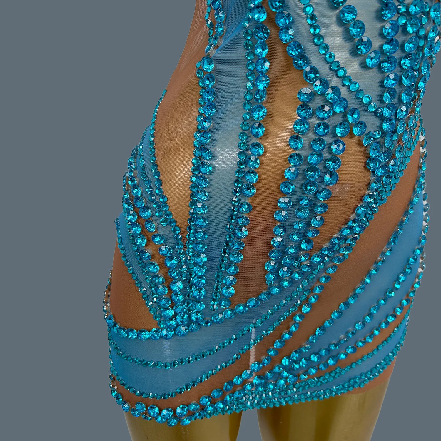 Hot Girl Sparkly Rhinestone Mini Dress Sexy Mesh See Through Party Event Prom Celebrate Birthday Dress Singer Show Wear Liuzhuan