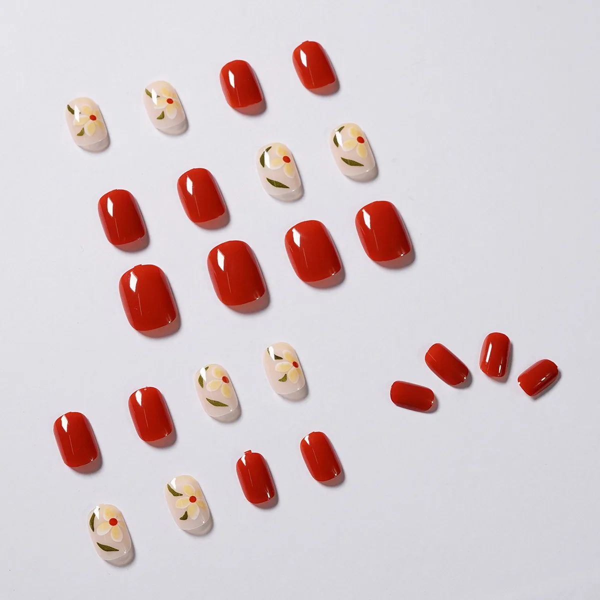 24Pcs Iced Camellia Nails Tomato Red Designed with French Acrylic Nail Art Tips for Women&Girl Daily,Party Wear