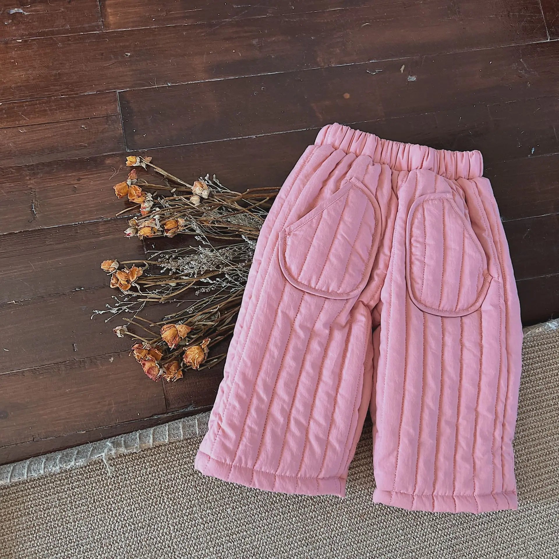 Winter Thicken Kids Pants Korea Children's Jacket Cotton Plush Girls' Solid Color Casual Pants Children's Clothing Pink