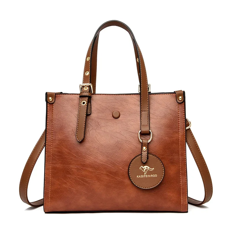 3 Layers Casual Tote Vintage Ladies Tote Hand Bag Leather Luxury Handbags Women Designer Bags for Women Sac A Main Femme Yellow brown