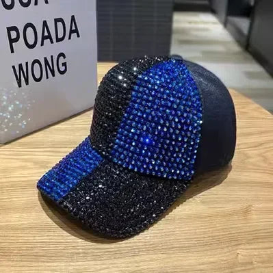 Summer Ladies Baseball Cap Korean Wild Spring and Autumn Rhinestone Caps Fashion Personality Street Highlights Hip-hop Hats PZ- black and blue 55-60cm