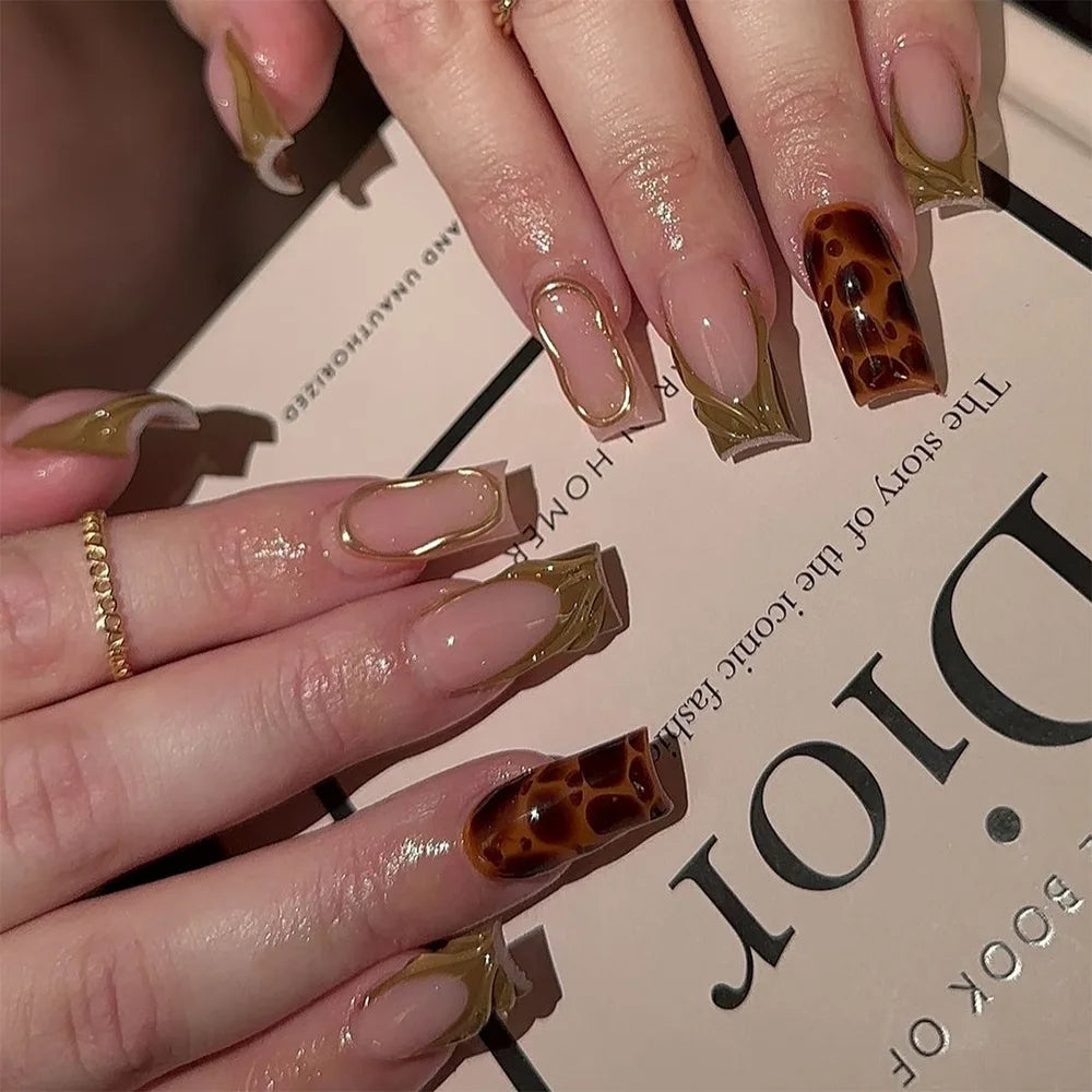 24Pcs French False Nails Pink Zebra Pattern Press on Nails Medium Square Coffin False Nails Y2k Artificial Full Cover Nail Tips