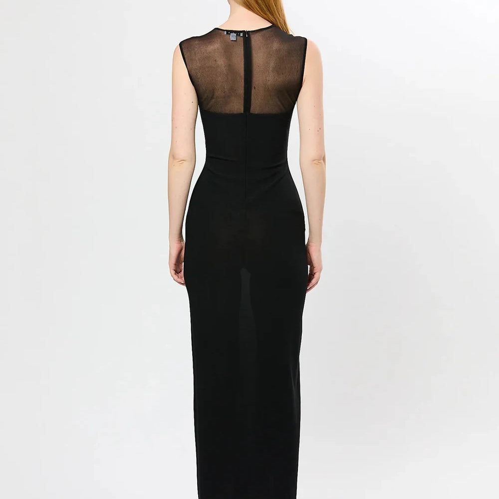 Elegant Mesh Patchwork Sleeveless Bodycon Party Club Evening Dress Sexy Bodycon Perspective Vestido 2025 Summer Clothing