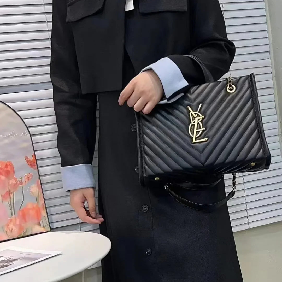 2026 New Women Genuine Leather Quilted Chain Tote Bag, Large Capacity Crossbody Sling Chic Shoulder Purse for Work and Travel