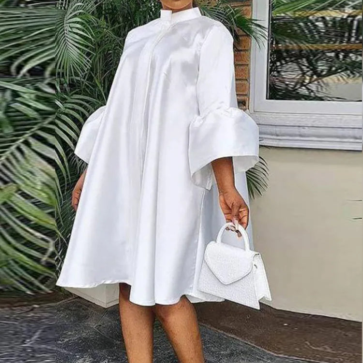 Women Loose Shirt Dress Puff Sleeves White Dresses Summer Autumn Fashion Casual Classy Holiday Robes Large Size 3XL Tunic 2023