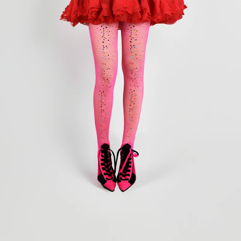 Sexy Women Rhinestones Pantyhose Shiny Diamond Summer Fishnet Tights Transparent Stockings Bling Medias De Mujer Fashion Party Red rose One Size