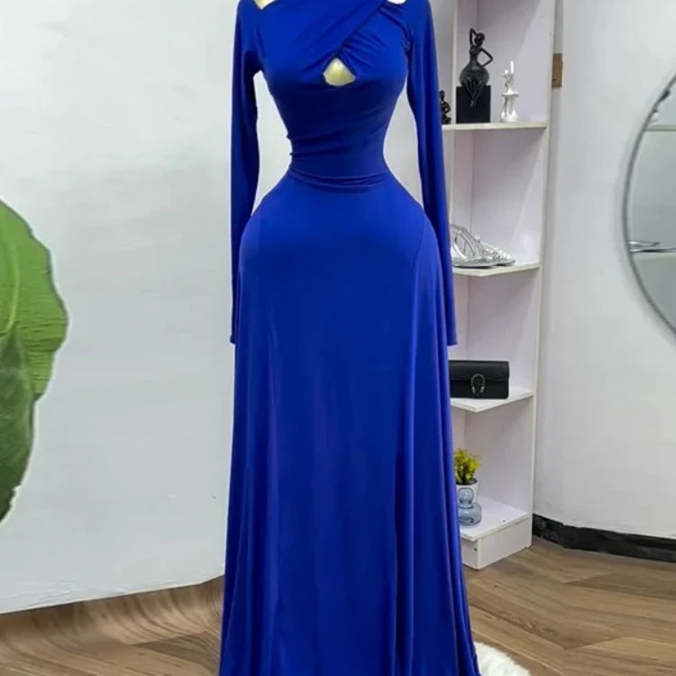 CM.YAYA 2025 Summer Women O-neck Long Sleeve Mermaid Maxi Dress Birthday Beach Sexy Night Party Club Long Dresses