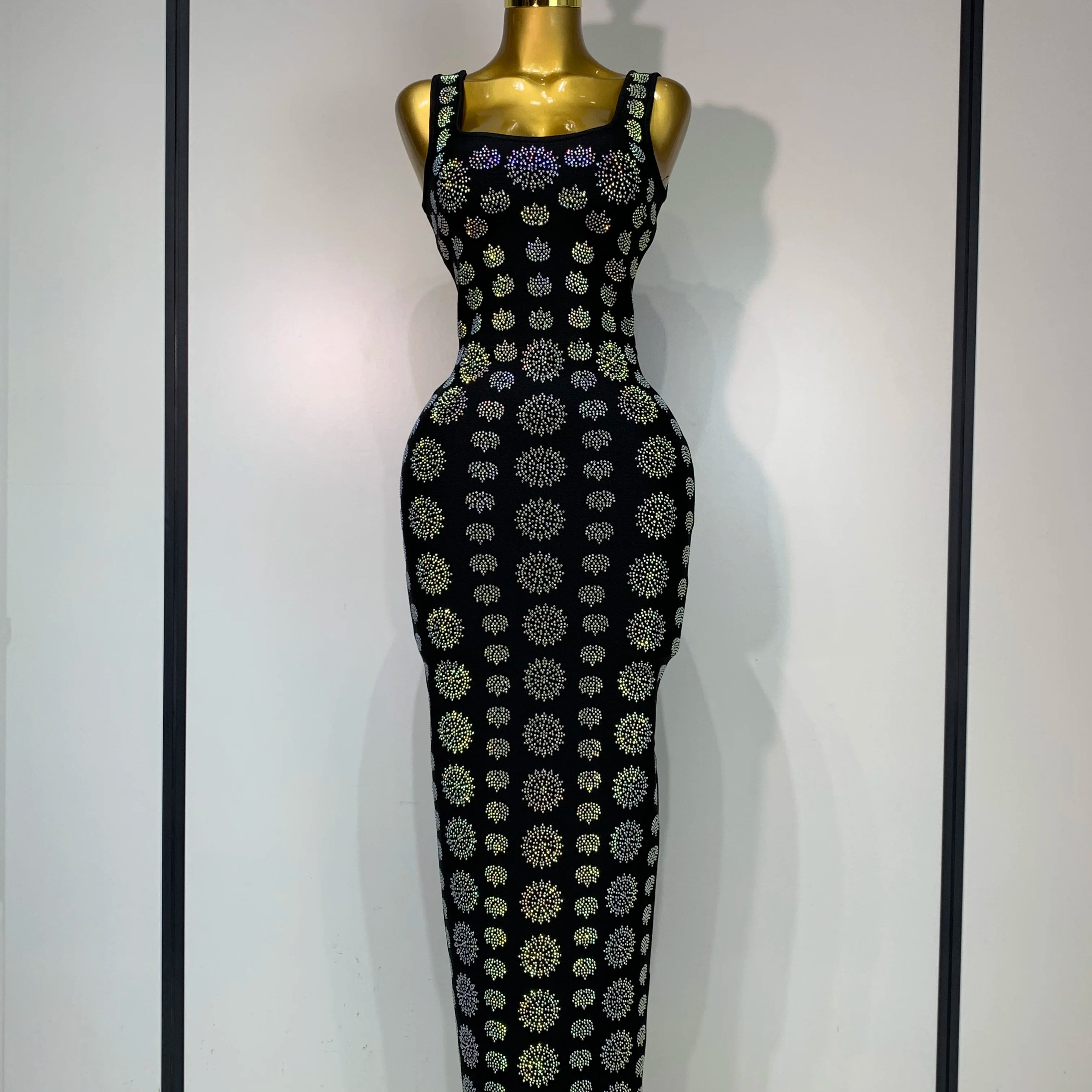 High Qulity Sparkling Diamonds Sleeveless Strech Bandage Dress Elegant Woman Evening Party Wedding Guest Luxury Birthday Dress