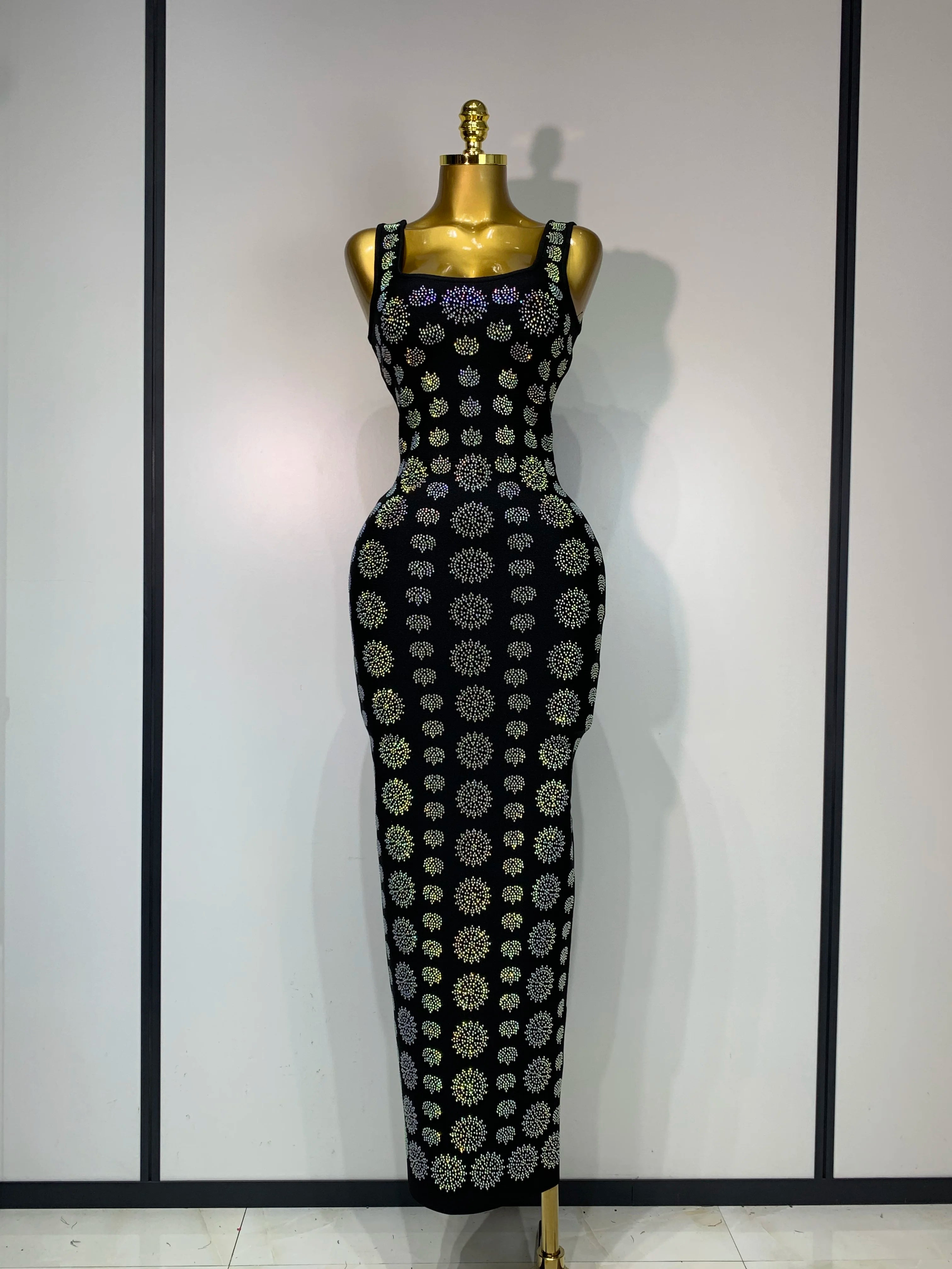 High Qulity Sparkling Diamonds Sleeveless Strech Bandage Dress Elegant Woman Evening Party Wedding Guest Luxury Birthday Dress